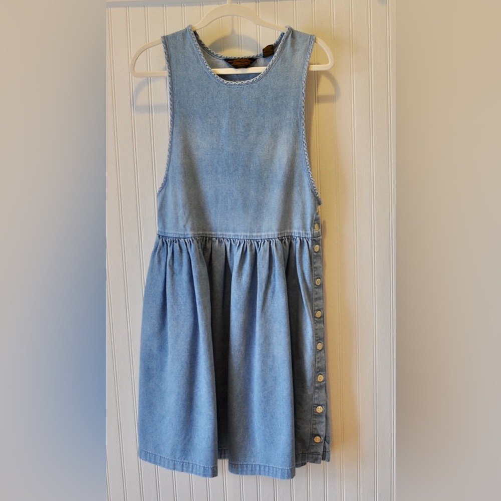 Vintage LL Bean Denim Button Jumper Dress Small